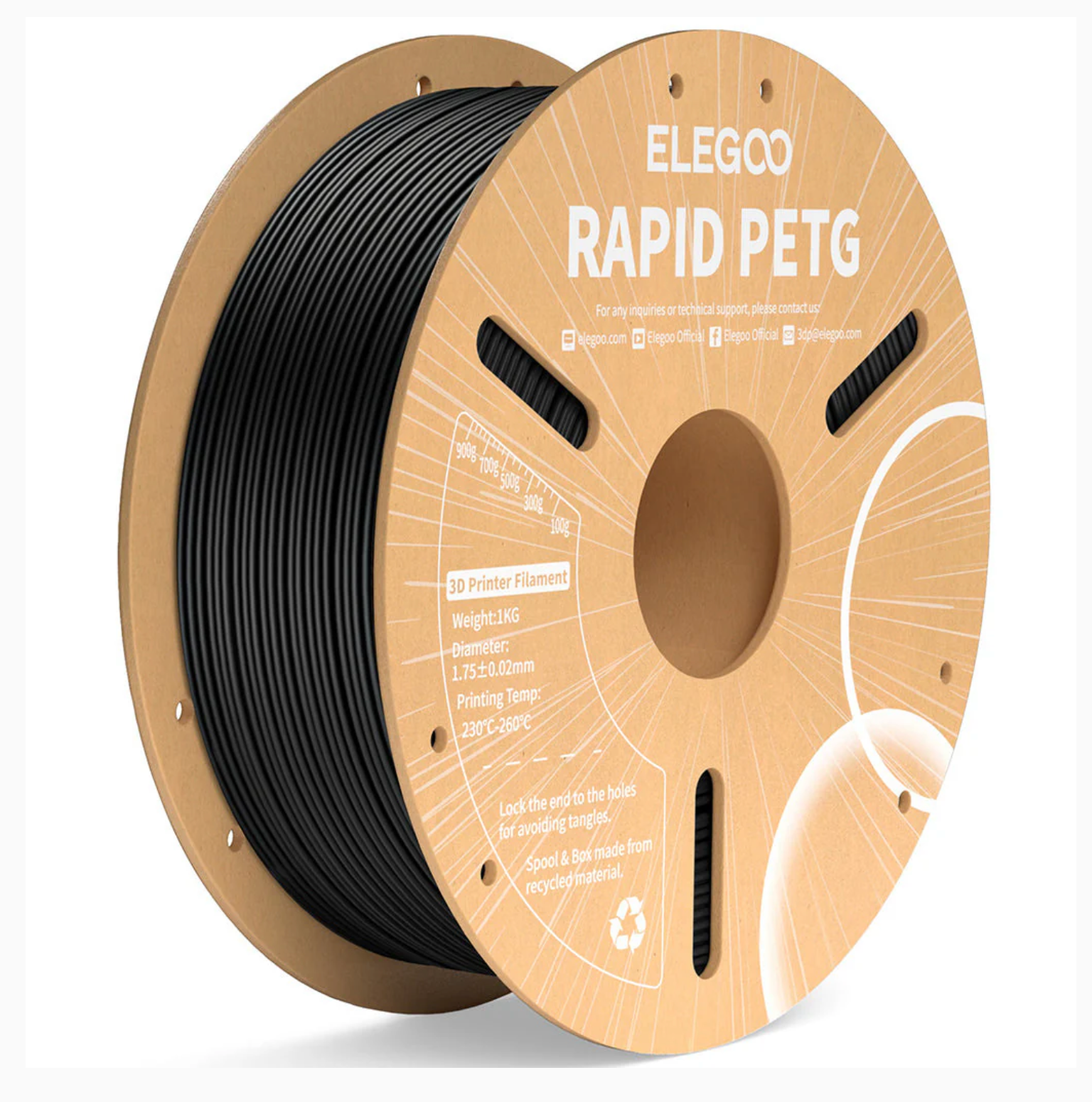 ELEGOO Rapid PETG Transparent - Black Filament - 1.75 mm 1KG - 3D Printer Filament 1KG Spool 3D Printing Materials