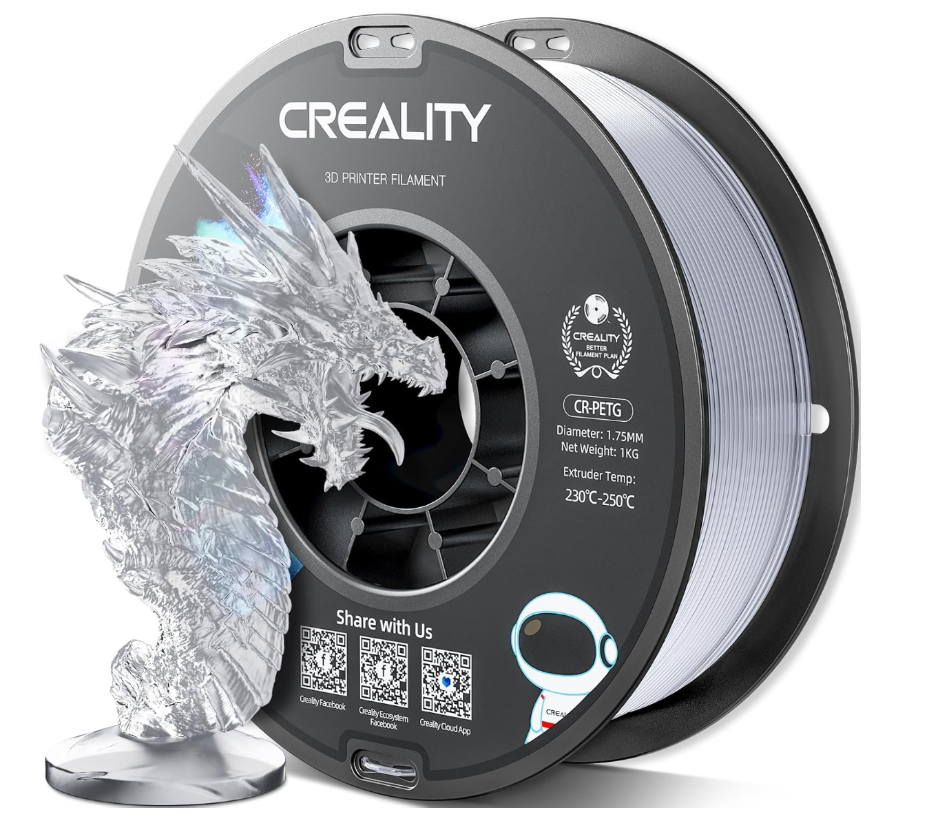 Creality CR-PETG Filament - 1.75 mm 1KG - 3D Printer Filament 1KG Spool 3D Printing Materials