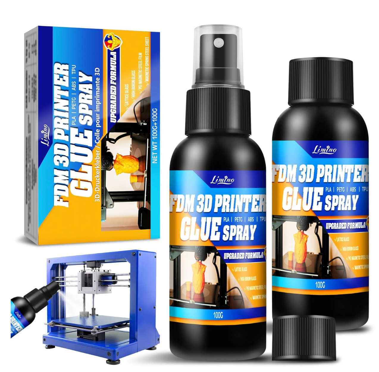 3D Printer Adhesive - 3D Print Glue Spray (Improved Version), Prevents Warping on Heated Print Bed, Easy Removal Various Build Plates, No Residue x1 Bottle 100g