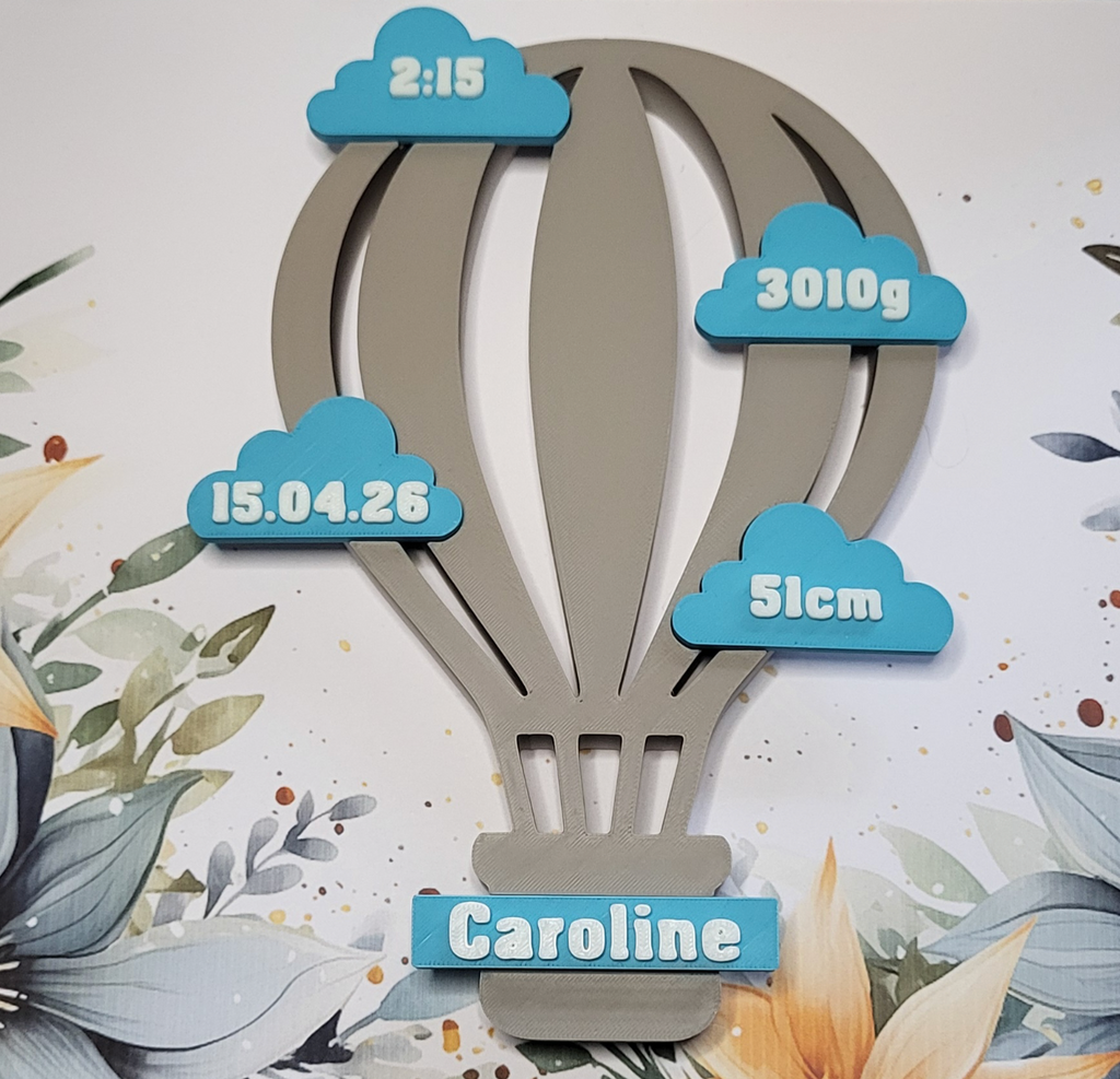 Hot Air Balloon Birth Keepsake – Personalised Baby Data Stand